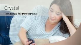 Presentation with text message - Colorful theme enhanced with sending a text message whilst laying on a sofa backdrop and a light gray colored foreground