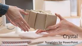  Presentation with letter - Presentation theme featuring sending letter - woman gives parcel in post background and a coral colored foreground