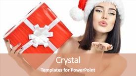  Presentation with christmas girl - Beautiful presentation theme featuring sending wind kiss over white backdrop and a coral colored foreground