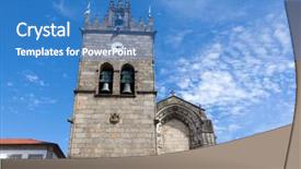  Presentation with city church - Presentation design having senhora da oliveira in guimaraes background and a  colored foreground