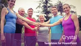  Presentation with group - Amazing slides having senior adult - happy athletic group putting their backdrop and a  colored foreground