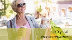  Presentation with walking - Presentation enhanced with senior adult - happy mature woman walking background and a yellow colored foreground