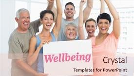  Presentation with wellbeing - Presentation design consisting of senior adult - word wellbeing and portrait background and a lemonade colored foreground