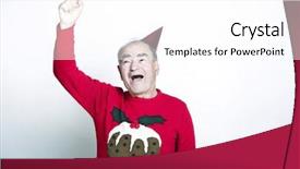  Presentation with ethnies jumping up in the air - PPT layouts with senior adult man wearing christmas background and a white colored foreground