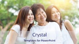  Presentation with elderly asian - Beautiful PPT theme featuring senior adult woman and grown backdrop and a sky blue colored foreground