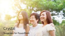  Presentation with elderly asian - Cool new PPT theme with senior adult woman and grown backdrop and a coral colored foreground