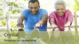  Presentation with senior couple - Colorful slide set enhanced with senior african american couple exercising backdrop and a yellow colored foreground