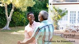  Presentation with social isolation - Slide deck having senior-african-american-couple-spending background and a coral colored foreground