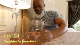  Presentation with covid bed - PPT theme having senior-african-american-man-spending background and a tawny brown colored foreground