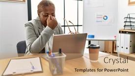  Presentation with african american business - PPT theme with senior-african-american-woman-business background and a coral colored foreground