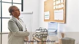  Presentation with corkboard - PPT theme enhanced with senior-african-american-woman-business background and a coral colored foreground
