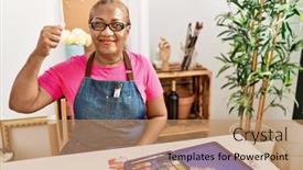  Presentation with language - Theme consisting of senior-african-american-woman-communicating background and a coral colored foreground