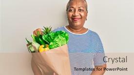  Presentation with paper bag - Theme enhanced with senior-african-american-woman-holding background and a coral colored foreground