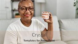  Presentation with denture - Slide deck featuring senior-african-american-woman-holding background and a coral colored foreground