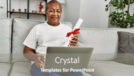  Presentation with diploma - Slides having senior-african-american-woman-holding background and a gray colored foreground
