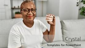  Presentation with denture - Presentation having senior-african-american-woman-holding background and a light gray colored foreground