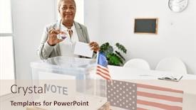  Presentation with voting - PPT theme having senior-african-american-woman-holding background and a lemonade colored foreground