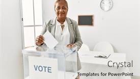  Presentation with african charity - Presentation theme featuring senior-african-american-woman-smiling background and a light gray colored foreground
