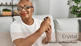  Presentation with perfume - Slide set featuring senior-african-american-woman-using background and a coral colored foreground