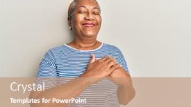  Presentation with african woman - PPT theme featuring senior-african-american-woman-wearing background and a coral colored foreground