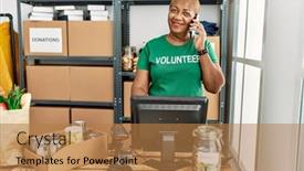  Presentation with african charity - Presentation theme consisting of senior-african-american-woman-wearing background and a coral colored foreground