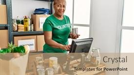  Presentation with african charity - Slide set featuring senior-african-american-woman-wearing background and a coral colored foreground