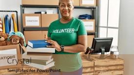 Presentation with african charity - Slide deck with senior-african-american-woman-wearing background and a coral colored foreground