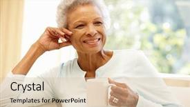  Presentation with older woman - Presentation design enhanced with senior african american woman background and a lemonade colored foreground