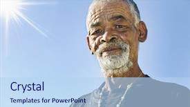  Presentation with sky blue - Beautiful presentation theme featuring senior african man against blue backdrop and a light blue colored foreground