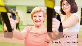  Presentation with suspension - Audience pleasing PPT layouts consisting of senior-and-fitness-trainer-during backdrop and a coral colored foreground