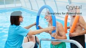 Presentation with hydrotherapy - Presentation featuring senior-and-therapist-together background and a light blue colored foreground