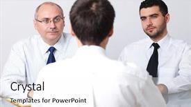  Presentation with job interview - Presentation design having senior and young colleague interview candidate for a job background and a white colored foreground