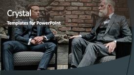  Presentation with crucial conversation - PPT layouts consisting of senior and young gentlemen having background and a tawny brown colored foreground
