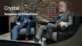  Presentation with difficult conversation - Audience pleasing theme consisting of senior and young gentlemen having backdrop and a  colored foreground