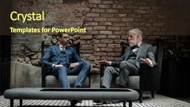  Presentation with crucial conversation - Slide deck with senior and young gentlemen having background and a tawny brown colored foreground