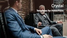  Presentation with crucial conversation - Amazing slides having senior and young gentlemen having backdrop and a tawny brown colored foreground