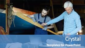  Presentation with shipbuilding - Beautiful slide set featuring senior and young shipbuilding engineers backdrop and a teal colored foreground