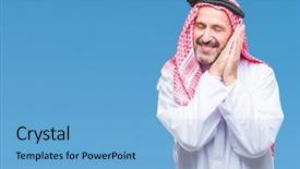  Presentation with arabic music arab man playing - Beautiful slides featuring senior arab man wearing keffiyeh backdrop and a light blue colored foreground