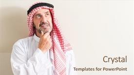  Presentation with arabic - PPT layouts enhanced with senior arabic man serious face background and a sky blue colored foreground