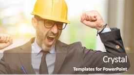  Presentation with energy power - Slide set featuring senior architect or engineer happy background and a  colored foreground