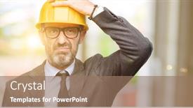  Presentation with panic - Cool new slides with senior architect or engineer terrified and nervous expressing anxiety and panic gesture overwhelmed backdrop and a coral colored foreground