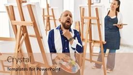  Presentation with sore throat - PPT theme featuring senior-artist-man-at-art background and a  colored foreground