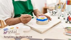  Presentation with pottery - Slides featuring senior-artist-man-painting-pottery background and a  colored foreground