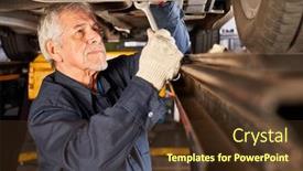  Presentation with maintenance - Cool new PPT theme with senior-as-a-car-mechanic backdrop and a tawny brown colored foreground