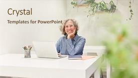  Presentation with cyber stalking computer laptop suffering - Colorful presentation enhanced with senior as a competent manager backdrop and a lemonade colored foreground