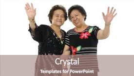  Presentation with senior asian - Slide set with senior asian woman waving background and a gray colored foreground
