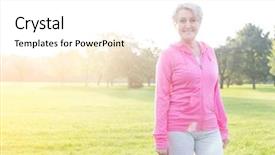  Presentation with older athlete runs - Slides having senior athlete standing on grassy background and a white colored foreground