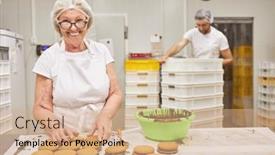  Presentation with chocolate biscuits - PPT theme consisting of senior-baker-decorates-double-biscuits background and a  colored foreground