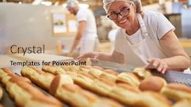  Presentation with experience - Presentation theme having senior-baker-with-experience background and a coral colored foreground