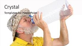  Presentation with plastic bottle - Beautiful PPT layouts featuring senior balding bearded man holding empty plastic bottle backdrop and a white colored foreground